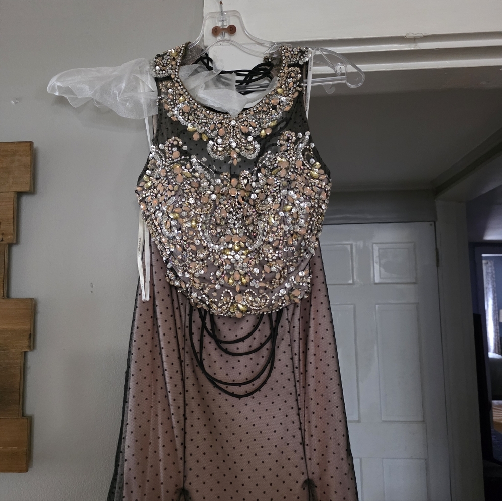 Alyce Paris Beaded Black and Pink Prom Dress